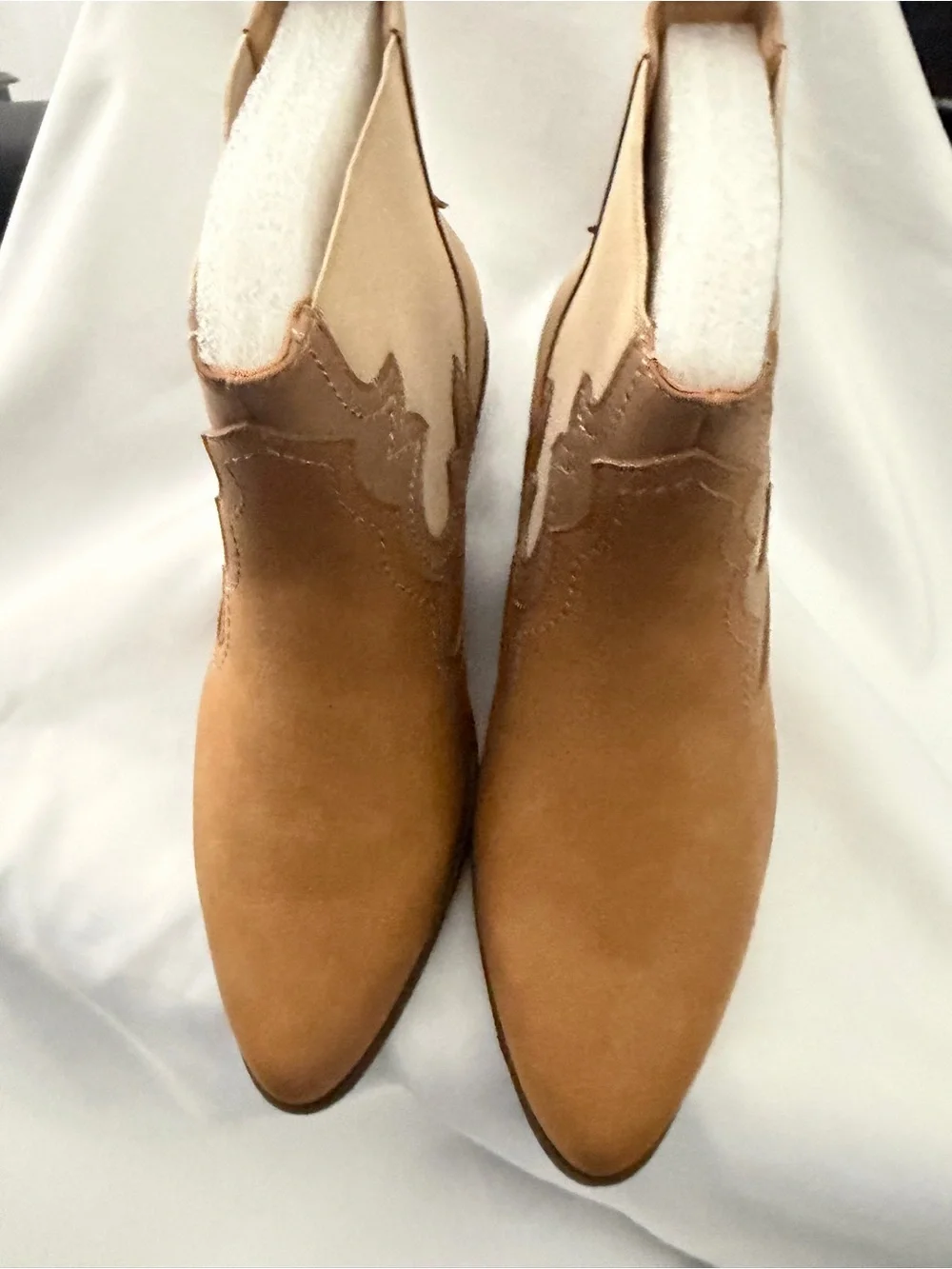 Women's Tan Western side gore Ankle Boot faux leather 1.5 inch heel
